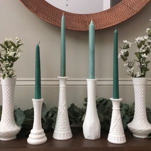 Set of 6 Vintage Milk Glass Bud Vases